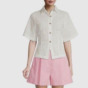 Rebecca Taylor Lea Eyelet White Blouse Top Shirt Nwt 8